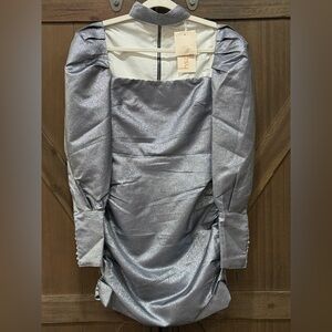 Choosy‎ Metallic Puff Sleeve Ruched Mini Dress NWT